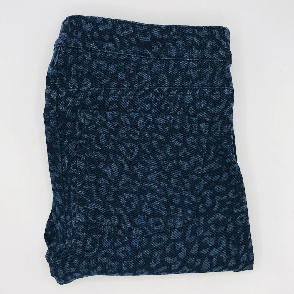 SPANX Leggings Jean Look Black & Blue Leopard Print Ankle Sporty Cozy Womens M